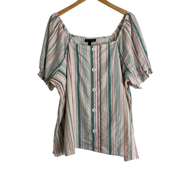Lane Bryant Square-Neck Striped Top Linen Blend Coastal Beachy Plus Sz 24 - Picture 2 of 12